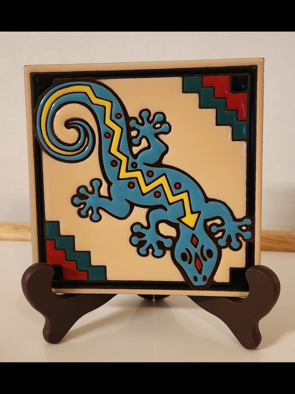 Vintage Earthtones Southwest Ceramic Art Tile Trivet 6x6 Gecko Lizard USA